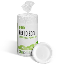 Perk Compostable Paper Plates, 6-inch, White, 250/Pack (PK61286)