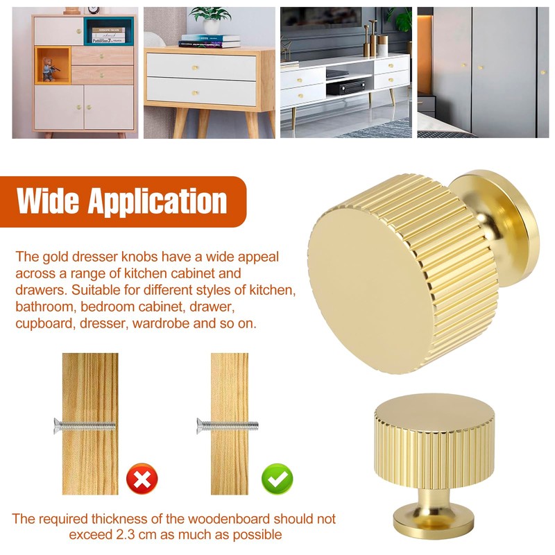 Palmcee 10 Pieces Door Knobs, Gold Round Drawer Knobs with