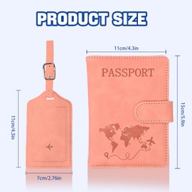 Passport Holder Luggage Tags Set, VALIDASS PU Leather Passport Cover, Waterproof RFID Blocking Passport Holder, 3D Embossed Travel Wallet Case for Canadian and International Travel -Pink