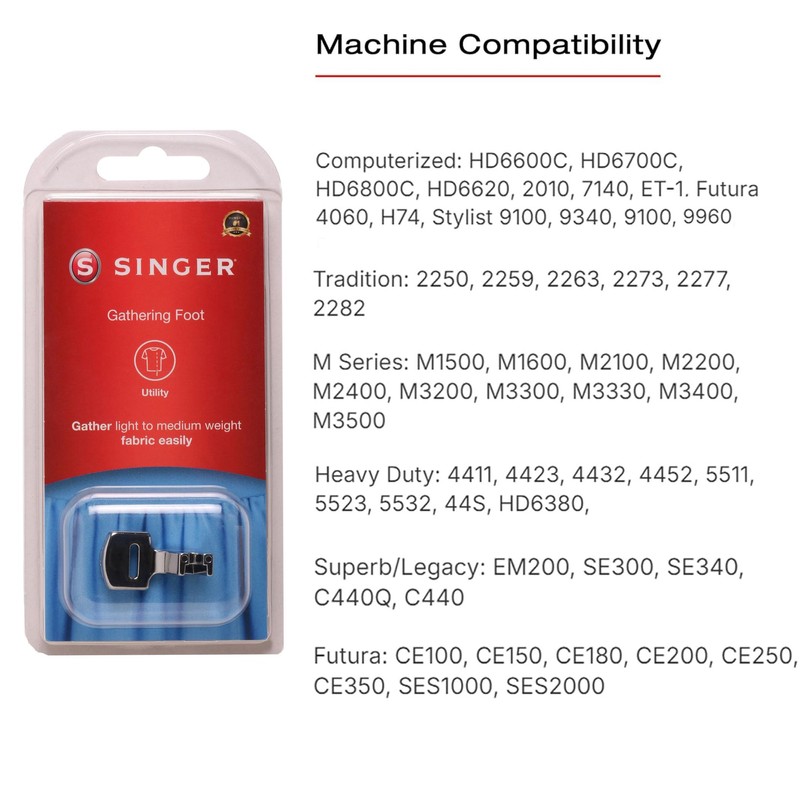 SINGER | Gathering Presser Foot for Low-Shank Sewing Machines, Simutaneously
