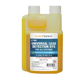 LEAKFINDER LF1008 Automotive Universal Air Conditioner Refrigerant Leak Detection Dye, Services R134a, R-1234yf Systems, 8oz AC Fluorescent Dye Twin-Neck Bottle, Made in USA
