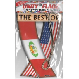 Rear view mirror car flags Peru and USA Peruvian unity flagz for inside the car