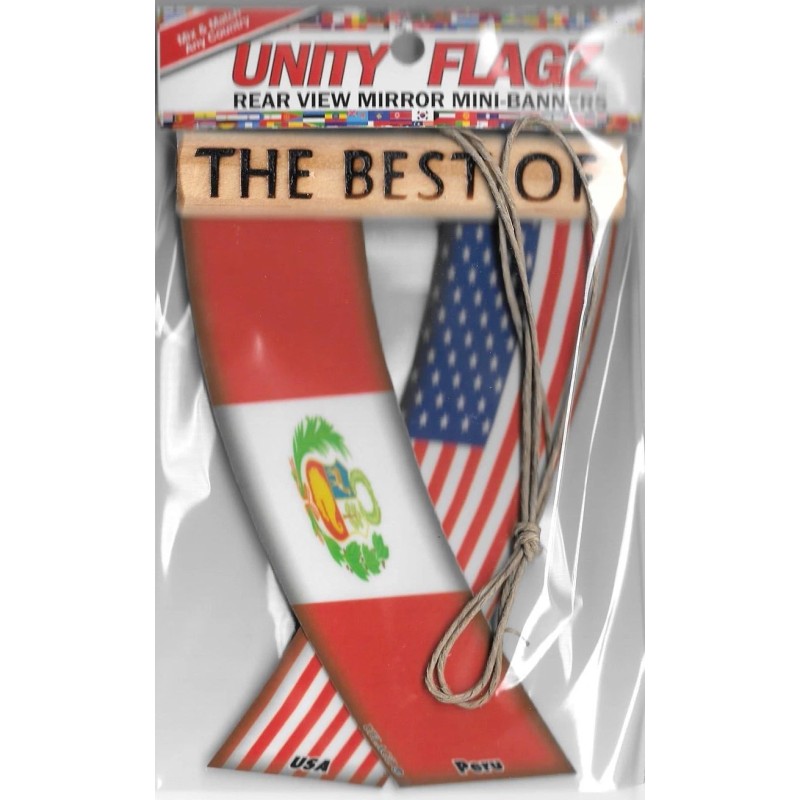 Rear view mirror car flags Peru and USA Peruvian unity