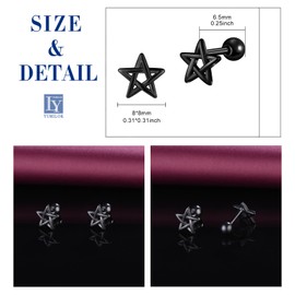 Yumilok Men's Stud Earrings for Women Stainless Steel Star Stud Earrings Ear Cuff Earrings Piercing Pentagram Hollow, Stainless Steel
