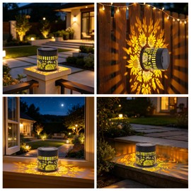 Lumoza 2 PCS Solar Fence Lights Outdoor, Metal Solar Powered Wall Deck Step Lights 2026 New Sunflower, Hanging LED Waterproof Decorative Lighting for Garden Patio Backyard Post Decor(Warm Light)