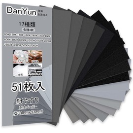 DanYun Sandpaper, 51 Sheets of 17 Types, Water Resistant Paper Set, Sandpaper File, Sandpaper, Sandpaper, Paper File, 3000, 3000, 2500, 2000, 1500, 1200, 1000, 800, 600, 400, 320, 240, 180, 150, 150