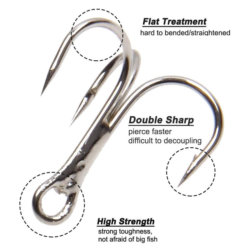 Fishing Treble Hooks Set, 140pcs Sharp High Carbon Steel Treble