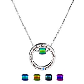Uloveido Stainless Circle Ring Necklace Engraved Bible with Color Changing Thermo Sensitive Mood Bead Pendant Y958 (Bead)