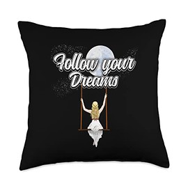 Space girl swings on swing follow your dreams Throw Pillow