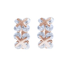 White Cubic Zirconia X Hoop Earrings In 14K Rose Gold Over Sterling Silver