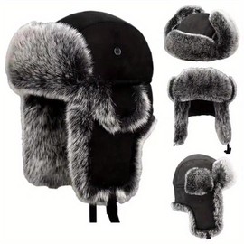 1pcs Winter Plush Bomber Hat for Men Faux Fur Russian Ushanka Cap Trapper Hat Earflap - Color: brown