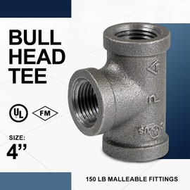 Supply Giant CNUF0600 High Pressure Black Malleable Tee Fitting with Female Threaded Connections, 4"