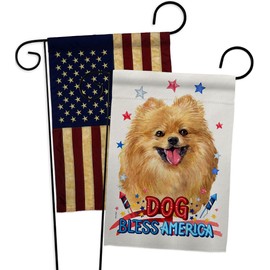 Breeze Decor Patriotic Pomeranian Garden Flag Pack Dog Puppy Spoiled Paw Canine Fur Pet Nature Farm Animal Creature Vintage Applique House Banner Small Yard Gift Double-Sided, Made in USA