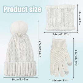 PEUTIER Set of 3 Winter Accessories for Women, Including Warm Fleece Knitted Hat Scarf and Touchscreen Gloves Cold Weather Gift for Family Friends White