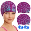 Yearntown 2 Pack Swim Caps and Earplugs for Kids Purple