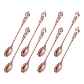 uxcell 8 Pcs Long Handle Ice Tea Spoon, 7 Inch Stainless Steel Cocktail Stirring Spoons, Coffee Spoons for Cocktail Stirring, Mixing, Tea, Rose Gold