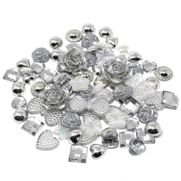 80 Mix Silver Shabby Chic Resin Flatbacks - Elegant Embellishments