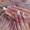 Long Square Press on Nails French Tip Fake Nails Pink