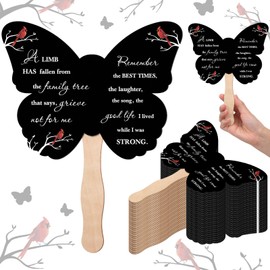 Beeveer 50 Pcs Funeral Handheld Fan Bulk Butterfly Memorial Black Paper Fan Red Cardinal Double Sided Printing for Funeral Services Condolence Sympathy Gifts