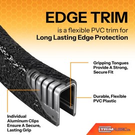 TRIM-LOK Edge Trim - Fits 1/8" Edge, 7/16” Leg Length, 25’ Length - Single Gripping Finger - Black, Pebble Texture - Flexible PVC Edge Protector