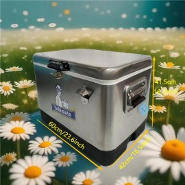 51 Liter Stainless Steel Portable Cooler Box Multi-Functional Dual-Purpose Cold/Warm Food/Beverage Ice Chest for Campingcolor: silver