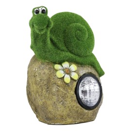 Ebros Large Whimsical Snail On Rock Garden Statue with Solar LED Light