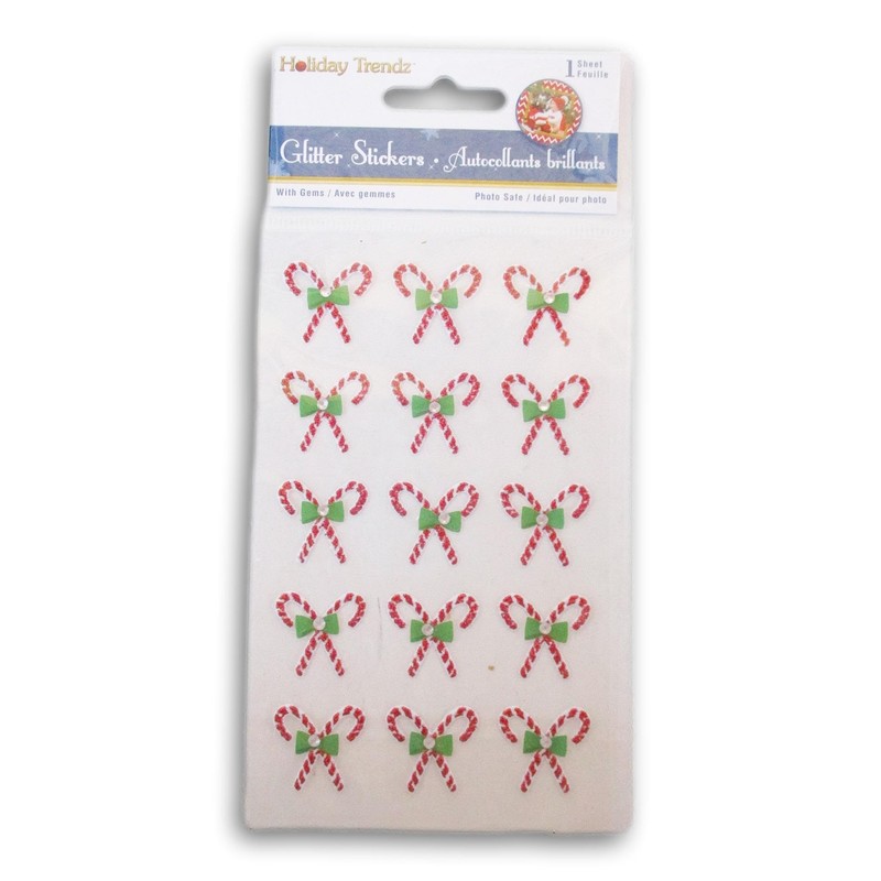 Candy Cane Gemstone Christmas Stickers - 15 Piece