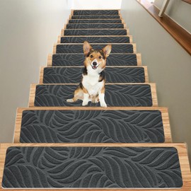 UxradG 15Pcs Anti-Slip Stair Tread Pads, 20 x 76 cm Carpet Stair Treads Mats, Self Reused Step Protectors Cover Mat, Removable Washable Step Runners Safety for Elders, Kids & Dogs