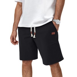 HMIYA Men's Shorts, Summer Sweat Shorts, Essential Terry Cotton, black, L