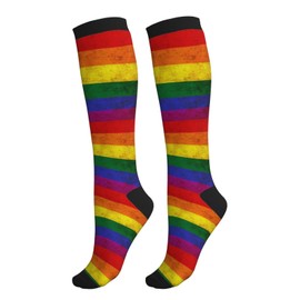 Yealedee Rainbow Compression Socks Calf Knee High Support Socks Novelty For Women Men Athletic Running Hiking Nurse