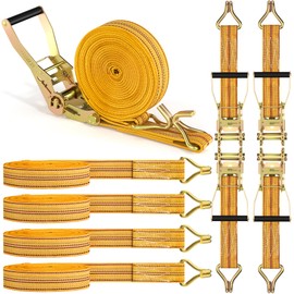 4Pack Heavy Duty Ratchet Straps, 2” 32Ft Ratchet Tie Down Strap, Tie Down Ratcheting with Double J Hook, 4000 LB Break Strength Cargo Straps Ratcheting for Moving Cargo, Lawn Equipment and Motorcycles
