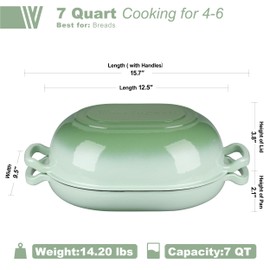 VORRINGARD Enameled Cast Iron Sourdough Bread Oven, Dutch Oven, Loaf Cast Iron Bread Pan for Homemade Bread Baking, Meatloaf Pan with Lid, 7QT, Green