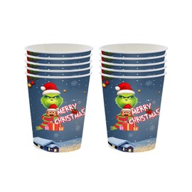 16Pcs Christmas Party Cups,Merry Christmas Tableware Decor Grinch Pattern Disposable Paper Cups Xmas Dinner Cups Tableware & Accessories for Birthday Christmas Party Supplies Table Decorations