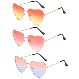 AYNKH 3 Pack Hippie Specs Vintage Heart-Shaped Sunglasses Colour Gradient Colour 70s Retro Love Heart Glasses Fashion Festival Accessories for Women Girls Birthday Party Outdoor Beach, multicoloured