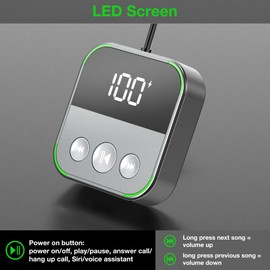 Bluetooth Aux Adapter Receiver for Car Bluetooth 5.3 [Stronger Mics& Noise Cancellation] [Multifunction Button& Plug-and-Play] Type-C BT Receiver for Car Music/Hands-Free Calls/Stereo Audio, Black