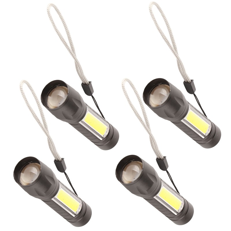 4Pcs Retractable Flashlight COB LED Zoom Flashlight Rechargeable Strong Light