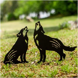 EZTZEN Wolf Metal Garden Stakes Decorative,Wolf Gifts for Women/Men/Wolf Lovers Gifts,Black Wolf Silhouette Statues Garden Decor for Outside,Outdoor Decor,Yard Art,Patio,Lawn Ornaments