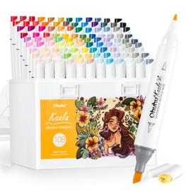 Ohuhu Alcohol Markers 108 Set: Dual Tip Fine & Slim Broad Alcohol-based Refillable Art Markers for Artist Adult Coloring Illustration Drawing Manga 108 Colors - Kaala Series