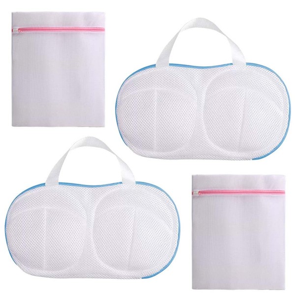 BCZR Pack of 2 Bra Laundry Net for Washing Machine + 2 Small Laundry Net Bags, Laundry Net Bra, Laundry Net for Washing Machine, Mesh Washing Bag with Zip, Bra Washing Bag for Laundry