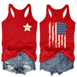 Ithalt Womens American Flag Shirts 4th of July Outfits USA T-Shirt Patriotic Tank Shirt Fourth of July Sleeveless Tops(ERed, Medium)