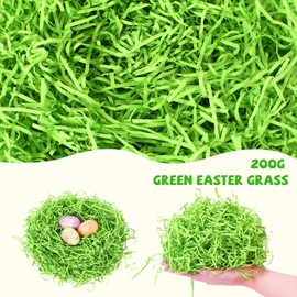 MARFOREVER 200 g Easter Grass Green, Filling Material Gift Decorative Grass Easter Nest Grass Raffia Shredded Paper for Easter Basket Gift Packaging Easter Party Gift Bag Decorations