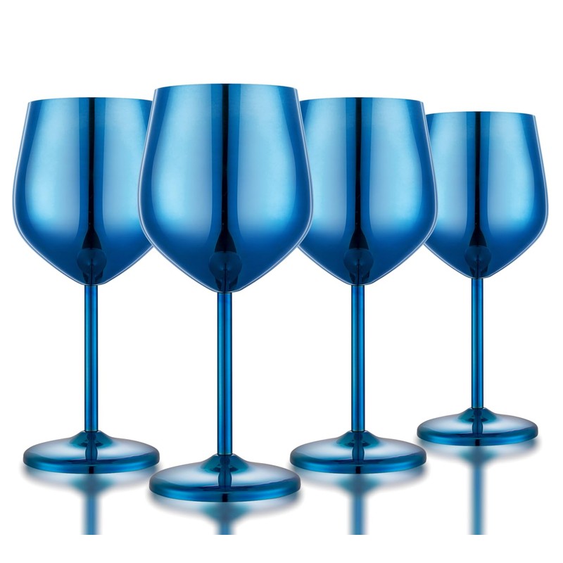 UNISWEET Stainless Steel Wine Glasses Set of 4 Unbreakable Blue