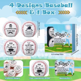 MiniInflat 4 Pack Happy Fathers Day Baseball Gift Dad to Be Gift for 1st Time Base Ball with a Box for Men Sport Baseball Dad Birthday Retirement Grandpa Lover from Daughter Son Wife, 9 Inch Perimeter