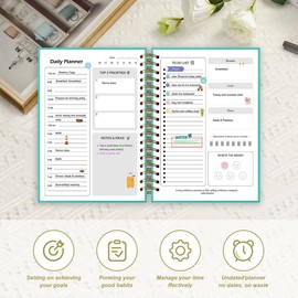 LTWVDIZ 7" x 10" Undated Hourly Planner journal, Daily Planner, Notebook With Hourly Schedule, Weekly and Monthly Planner Spiral Bound,Weekly To Do List Notebook with Goal & Habit Tracker Organizer