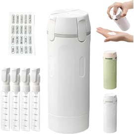 Dispensador de Viaje 4 en 1, Kit de Aseo Personal para Mujer, Botellas Recargables de 30 ml para avión, envases portátiles para cosméticos con Etiquetas identificativas (Blanco)
