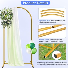 HEMMOTOP 7.2 ft Arch Backdrop Stand, Metal Balloon Arch Stand, Stable Wedding Arched Frame with Square Base Ground Nails, Background Arches for Birthday Party Baby Shower Garland Decoration, Gold