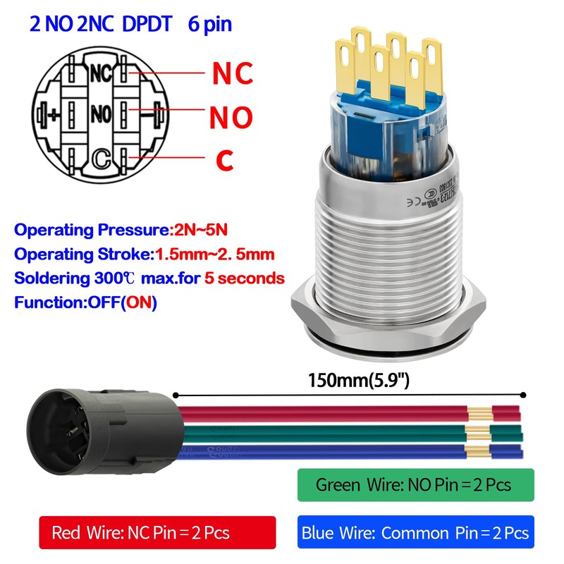 3 Position Key Switch 19MM DPDT Rotary Switch Stainless Steel