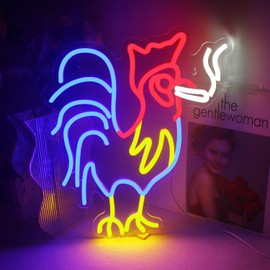 ineonlife Rooster Chicken Neon Sign Red Blue Led Signs for Wall Decor Animal Lights Room Decor Birthday Party Gifts Decoration Aesthetic