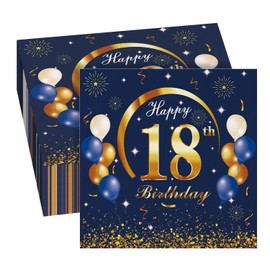 GROVBLE Napkins 18th Birthday Pack of 40 Blue Napkins 18th Birthday Boy Decoration, Happy Birthday Napkins, 18th Birthday Girl Boy Anniversary Napkins, 33 x 33 cm (18 Years Old)