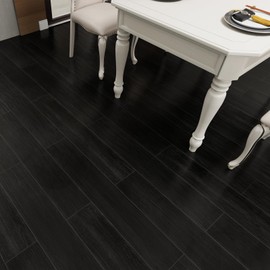Biyoee 36-Pack 54 Sq.ft Peel and Stick Floor Tiles,Black Vinyl Flooring Wood Plank,Self-Adhesive Waterproof for Bedroom, Kitchen, Living Room Home Decor